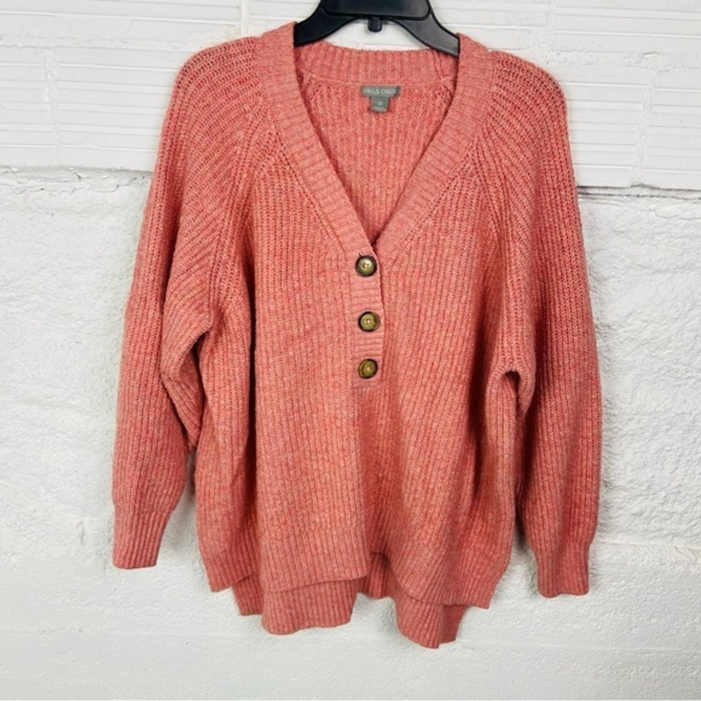 Falls Creek Coral Button-Up chunky knit V neck Cardigan sweater size 2X